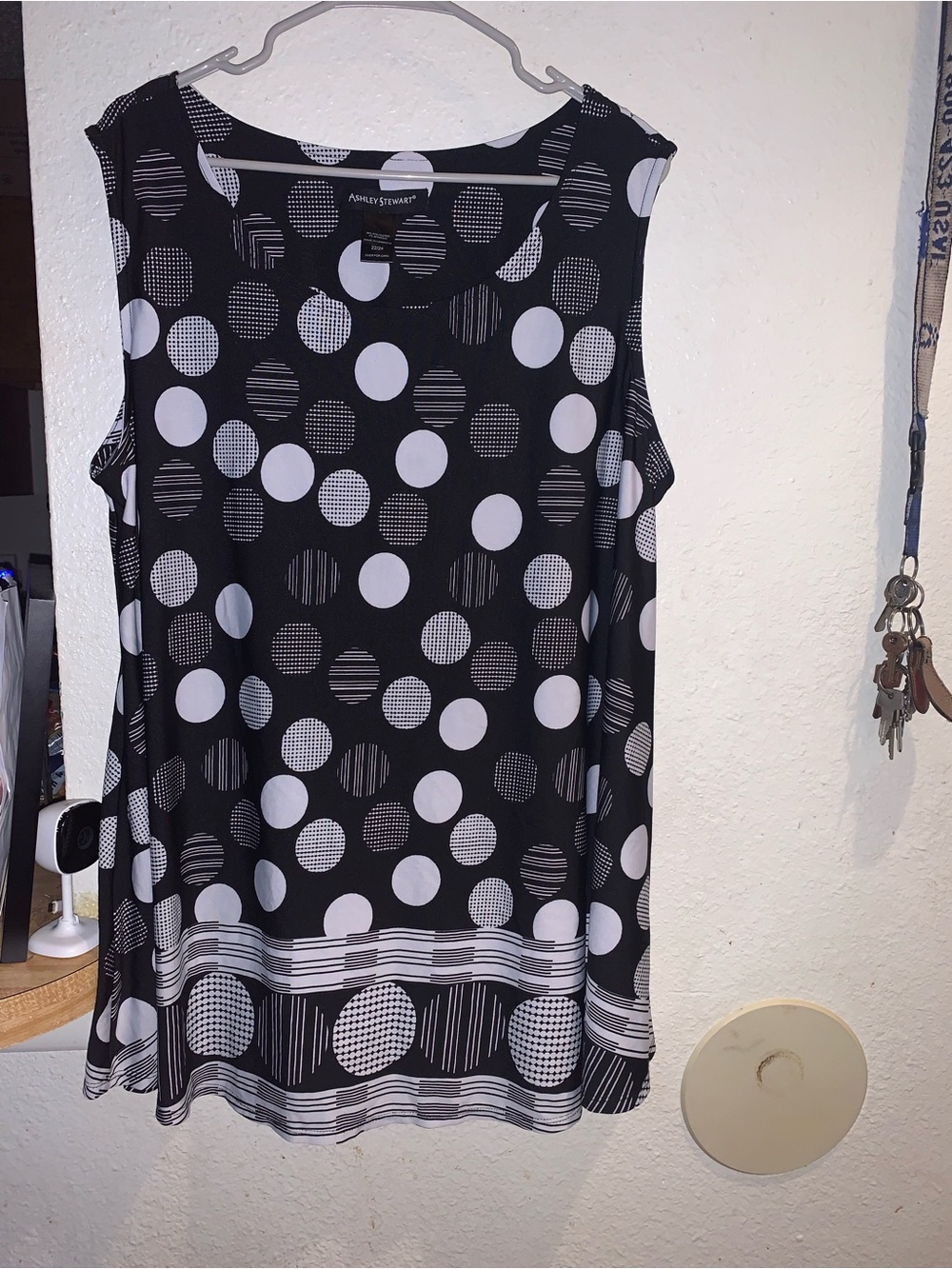 Avenue Black and White Polka Dot Sleeveless Blouse